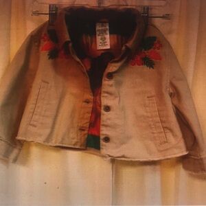 Kids Tan Jacket with Floral Embroidery